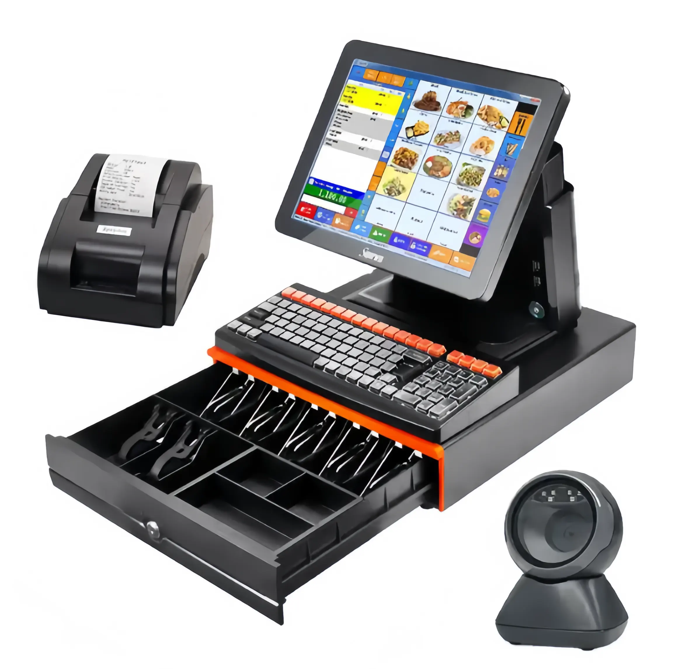 Sistemas POS todo en uno táctil con impresora térmica de 80mm/oferta de fábrica Soporte de terminal POS Windows OS