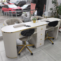 Tables de Manucure Doubles Blanches avec Aspirateur de Poussière / Station de Beauté pour Ongles