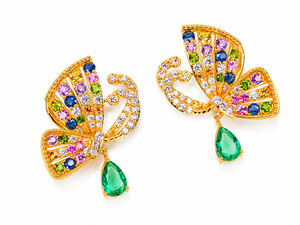 Pendientes de Plata 925 con Mariposa y Gemas de Colores Cultivadas en Laboratorio, Chapados en Oro de 18K, Certificados por NGTC, de UM Jewelry - Product Image 5