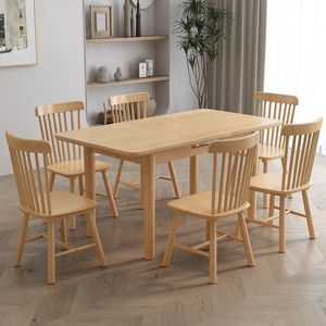 Juego de Comedor Windsor de Madera Maciza de 6 Piezas, Color Natural, Combinación Duradera para el Comedor - Product Image 1