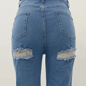 2024 mùa xuân và mùa thu tính khí đi lại thời trang sexy Slit Stretch jeans ripped Loe Quần jean quần cho phụ nữ