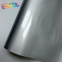 Autocollant de voiture 6D argenté brillant, vinyle carbone, autocollants pour voiture, film de protection pour véhicules, accessoires pour l'emballage des voitures