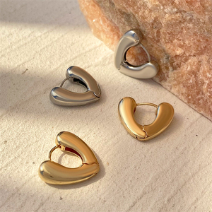 Gioielli moda oro placcato in acciaio inox cinese a buon mercato accessori da donna Design popolare cuore orecchini a cerchio - Product Image 4