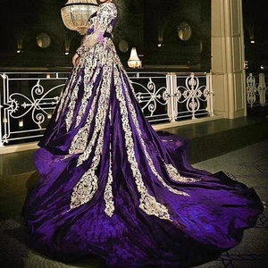 2019 <b>Royal</b> <b>Blue</b> Moroccan Kaftan with Heavy Zardozi Embroidery Long Trail Wedding <b>Dress</b> Stunning Indian & Pakistani Clothing - Product Image 4