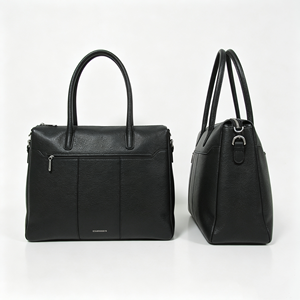 Sac à main en cuir grainé noir pour femme, double poignée supérieure, poche avant zippée, sac de travail professionnel - Product Image 3