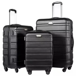 حقيبة سفر بعجلات سهلة الحركة ثقيلة تحمل شعار مطبوع مخصص حقيبة سفر محمولة من 3 قطع طقم حقائب سفر ABS