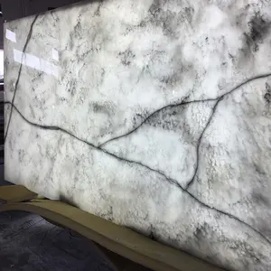 Customized Color Polished Translucent Grey Artificial Onyx Wall Covering Stone