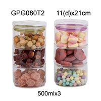 Pot en verre borosilicate empilable à 3 étages pour cuisine contemporaine avec couvercle en verre, joint en silicone coloré, récipient alimentaire, boîte à provisions