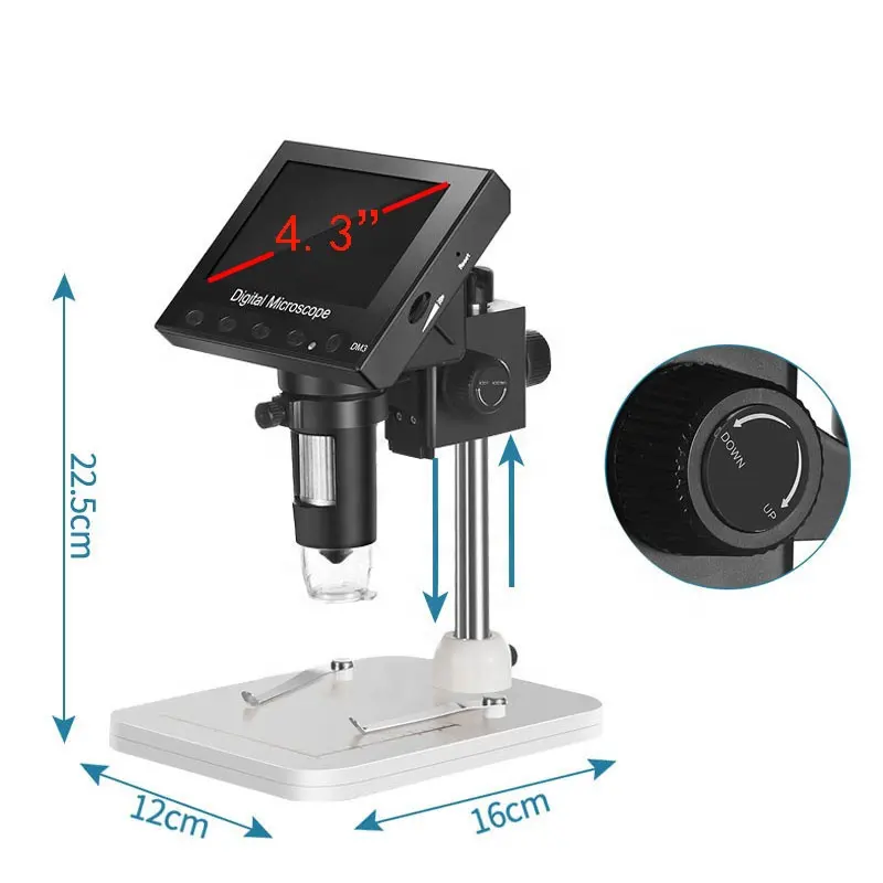 Loupe 1000X 2MP Portable 4.3 pouces LCD Digital USB Microscope HD 1080p Écran avec Double Set Soudure