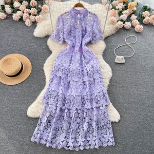 Estate donna leggera matura temperamento rosso del vento pizzo con senso del Design abito a maniche corte gonna lunga peplo a linea ragazza <span class=keywords><strong>Dre</strong></span> - Product Image 2