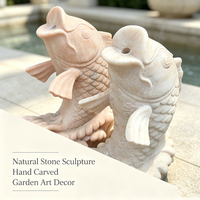 Statue de fontaine en marbre rouge coucher de soleil, sculpture de poisson Koi sculptée à la main pour villa, cour, jardin, piscine, ornement aquatique