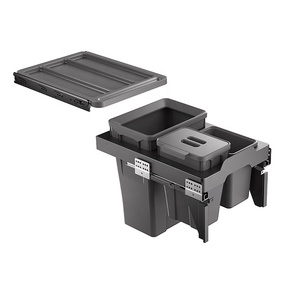 Kitchen Pull Out Trash Can Under Cabinet <b>Double</b> Steel Top Mount Side Out Trash <b>Bin</b> With Door Kitchen Cabinet Plastic Pull Out Tr - Product Image 3