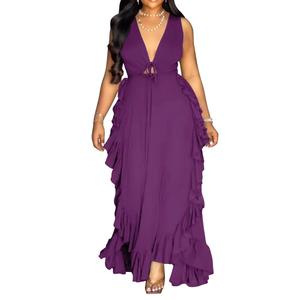 Robes d'été asymétriques à volants taille haute dos nu en V profond grande taille pour femmes – Tendance - Product Image 1