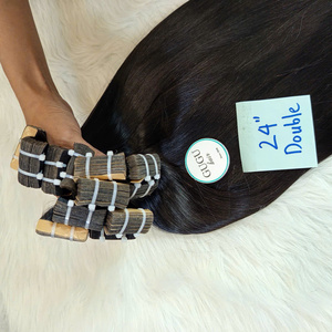 Venta al por mayor 100% Jet Black Virgin Plus hueso recto 24-28 pulgadas extensiones de cabello humano de alta calidad cinta de color claro en - Product Image 1