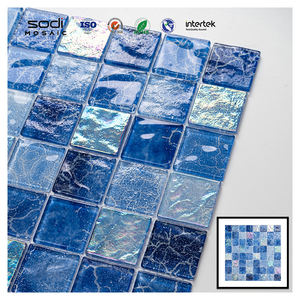 Fácil de pavimentar Splash Back Mosaics 4mm iridiscente Spa baño decoración de lujo al por mayor mosaico de vidrio piscina azulejos - Product Image 3