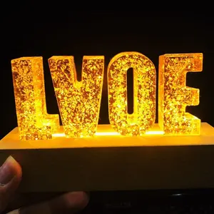 Custom Dry Flowers Letter Light Up Personalized Name Lamp Crystal Night Light Women Flower Resin Letter Lights for Lovers