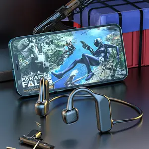 Headphone nirkabel, pita leher, peredam kebisingan, konduksi tulang gigi biru 5.0 earphone Headset game