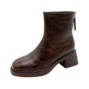 أحذية نسائية قصيرة جديدة للخريف والشتاء بسحاب، أحذية كاجوال بطراز عتيق - Product Image 5