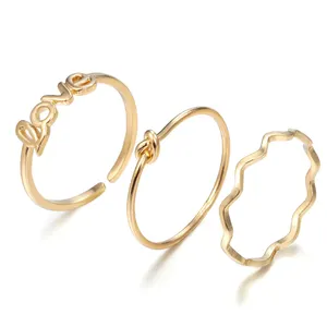 3 Pcs/Set Fashion Perhiasan Emas Knuckle Jari Cincin Set untuk Wanita Perhiasan