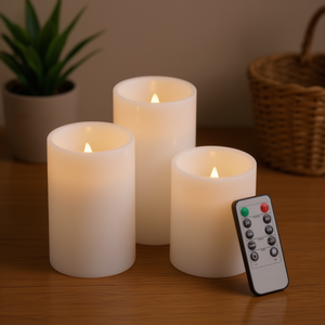Led Candle Set Of 3 White Flameless Candles With Remote <b>Timer</b> Wax Material Cylinder Shape Matte Finish For Home Decoration - Product Image 2