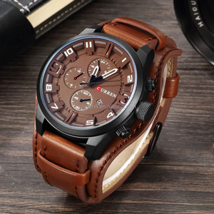 CURREN 8451 Men's High Quality Quartz Movement Stainless Steel Case Leather Strap <b>Waterproof</b> 30m Analog Wrist <b>Watch</b> - Product Image 2