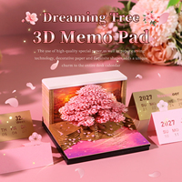 Nouveauté : Calendrier 3D en forme d'arbre de cerisier rose, bloc-notes détachable, décoration de bureau en papier, modèle avec éclairage LED et boîte de présentation en acrylique