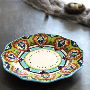 Hand-painted Floral Pattern <b>Large</b> Bohemian <b>Dinner</b> <b>Plate</b> Dessert Dish Charger <b>Plate</b> - Product Image 5