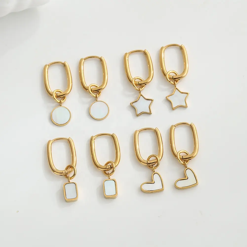 Hochwertiges edelstahl vergoldetes Hip-Hop-Hoop-Ohrring für Mädchen Sternherz Perlen-Schale Dinkel-Design für Parties
