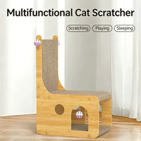 Griffoir vertical en carton ondulé en forme de chaise avec niche et maisonnette pour chats d'intérieur et jouets à bille – Vente en gros