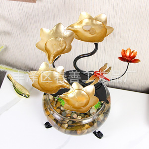 Pecera de cristal minimalista con forma redonda y fuente de agua con diseño de loto para decoración de escritorio en la sala de estar. - Product Image 4