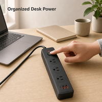 Multiprise industrielle standard américaine à 6 prises avec 2 ports USB-A et 1 port USB-C, anti-surcharge, ignifuge, pour bureau