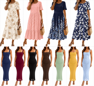 Short Sleeve Slim Bodycon Summer Dress <b>Mixed</b> Wholesale, Random Mix Unbranded New Stock No Used Ladies Daily - Product Image 1
