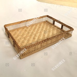 Venta caliente al por mayor de algas marinas ratán y bambú bandeja de madera para servir bandeja tejida decorativa para alimentos en Vietnam - Product Image 6