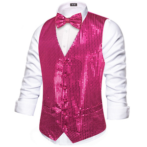 Hi-Tie Gilet da Uomo Slim Fit in Paillettes con Scollo a V Dorato Lucido per Feste di Natale Elegante <span class=keywords><strong>Panciotto</strong></span> con <span class=keywords><strong>Papillon</strong></span> Set 2 Pezzi - Product Image 5