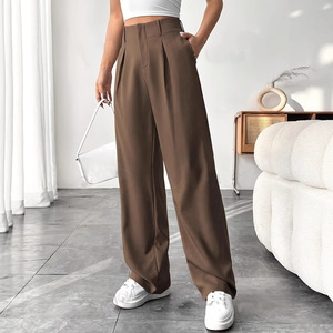 Re Mcgreen Star elegante colore puro drappeggiato <span class=keywords><strong>pantaloni</strong></span> <span class=keywords><strong>larghi</strong></span> per donna <span class=keywords><strong>pantaloni</strong></span> lunghi a vita alta Business Casual ampia Fit - Product Image 1