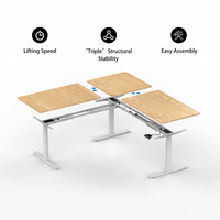 Cadre de bureau d'ordinateur debout réglable en hauteur en forme de L, table électrique intelligente à hauteur réglable, 3 pieds, bureau ergonomique debout