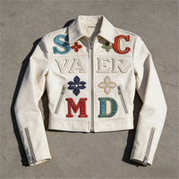 Veste en cuir véritable de haute qualité personnalisée pour femme, avec logo brodé, fermeture éclair, style racing, coupe courte