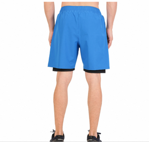 Shorts de sport pour hommes, bleu uni, séchage rapide, taille élastique, poches, longueur mi-cuisse, en tissu éponge tricoté, designs personnalisés, logo frontal, été - Product Image 4