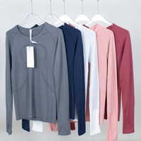 Ensemble 2 pièces de yoga et fitness Ll20 pour femmes adultes, rayé, à manches longues, sans couture, en Spandex/Nylon, ajusté, séchage rapide, col rond