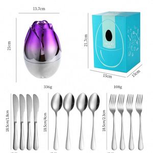 High-Value Stainless Steel Tableware Set Gold Silver Rose Egg Cross-<b>Border</b> Design Reusable Knife <b>Fork</b> Spoon Wholesale - Product Image 3