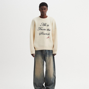 Jersey de cuello redondo con diseño de logotipo personalizado de talla grande Jacquard manga larga con letras tejido cuello redondo suéter de punto Jacquard personalizado - Product Image 6