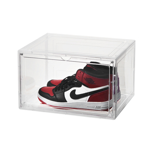 Hot selling of Clear plastic shoe organizer bins drop side shoe box stackable plastic box transparent