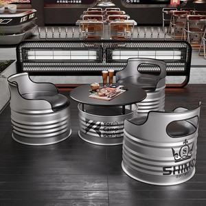 Conjunto de Barra de <span class=keywords><strong>Bar</strong></span> Comercial Moderno con Estructura de Hierro y Cubierta de Vidrio Transparente, Combinación de Mesa y Sillas para Cafetería, Oficina o Área de Descanso - Product Image 4