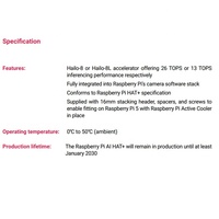 Carte d'extension Raspberry Pi AI HAT+ 26 TOPS 13 TOPS, kit d'intelligence artificielle, module d'accélération pour applications basées sur l'IA