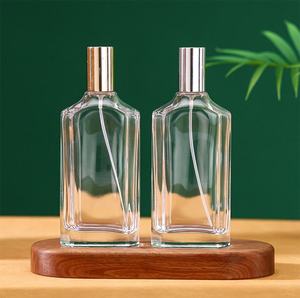 Vente directe d'usine, design unique, flacon de parfum en verre transparent carré plat de 100 ml avec vaporisateur fin et couvercle - Product Image 3