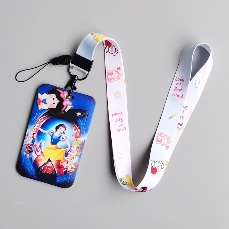 Card Holder Lovely Cartoon Frozen Princess Mermaid Elsa Ana Snow White Card Case with Neck Lanyards Student Bus ID Badge Cover Image 5