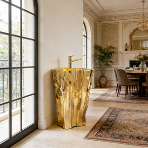 Lavabo di Lusso Artistico a Forma di Radice in Fibra di Vetro con Finitura Dorata per Arredo Bagno di Alta Classe - Product Image 3