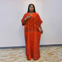 Gaun Pesta Elegan Motif Etnik Afrika Warna Oranye Model V-neck untuk Wanita, Ukuran Besar, Cocok untuk Liburan Pantai dan Festival Musim Panas 2026