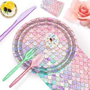 Décorations de fête d'anniversaire de <span class=keywords><strong>la</strong></span> <span class=keywords><strong>Petite</strong></span> Sirène, fournitures de fête, vaisselle, assiettes et serviettes en papier, gobelets, moule à gâteau pour filles et bébés - Product Image 2