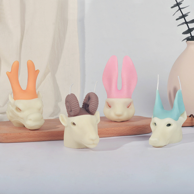 DUMO Novel Abstract Home Decoration Split Animal Shape Chinese Zodiac Dog Dragon Rabbit Sheep Silicone Candle Mold